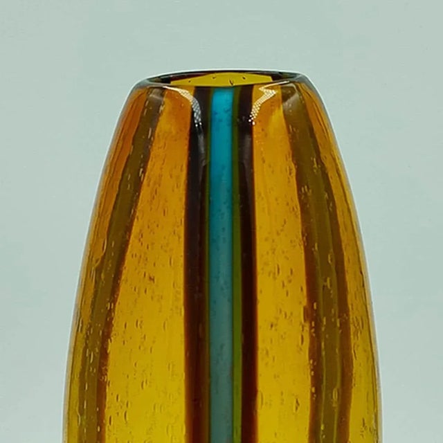 1970s 1970s Luxury Handcrafted Amber and Blue Vase in Murano Glass For Sale - Image 5 of 6