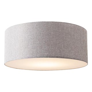Stretch Flush Mount, Cashmere Gray Linen Shade, Satin Nickel For Sale