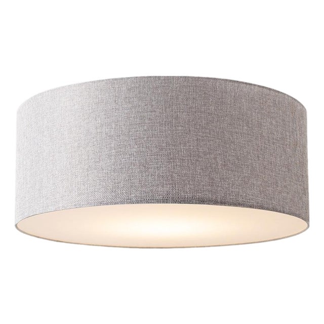 Stretch Flush Mount, Cashmere Gray Linen Shade, Satin Nickel For Sale