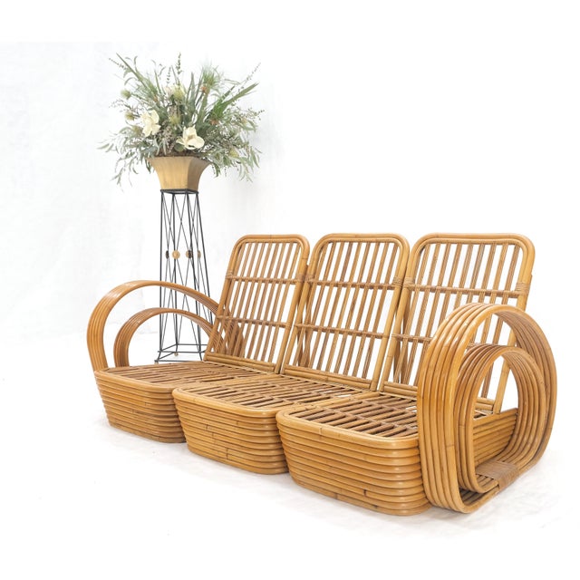 Wood New Upholstery Paul Frankl Rattan Living Room Tank Chair Set MINT! For Sale - Image 7 of 17