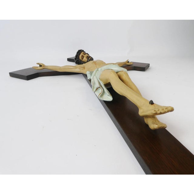 Wood Large Antique Wooden Crucifix For Sale - Image 7 of 10