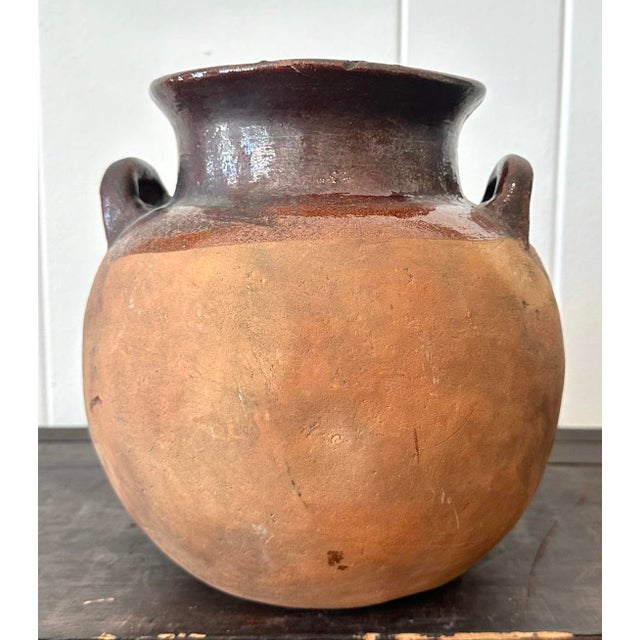 Late 20th Century Vintage Studio Pottery Half Glazed Vase With Handles For Sale - Image 5 of 8