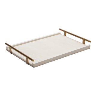 Rectangular Tray in Natural Cream Shagreen With Bronze Patina Brass by R&y Augousti For Sale