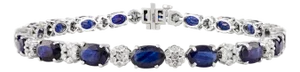 10.05 Carat Blue Sapphire Floral Diamond Statement Tennis Bracelet in 14k Gold