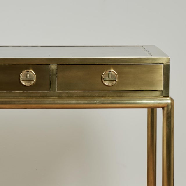 1970s Mid Century Mastercraft Leather Top Brass Desk For Sale - Image 5 of 15