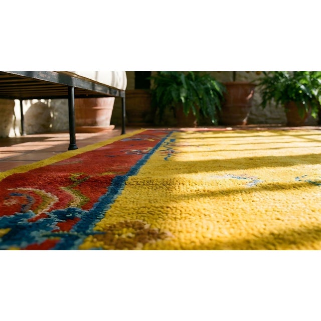 1920s Goldenrod Vase Floral Antique Chinese Art Deco Carpet 4' X 6'10" Handknotted Wool Rug For Sale - Image 14 of 15
