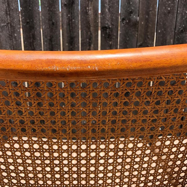 1980s Vintage Cantilever Cane Marcel Breuer Style Tubular Dining Chairs Upholstered Seats Set of 6 For Sale - Image 9 of 13