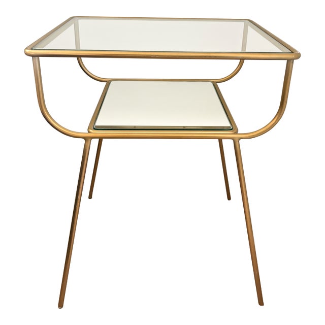 West Elm Curved Terrace Nightstand / Side Table in Gold - Good Condition For Sale