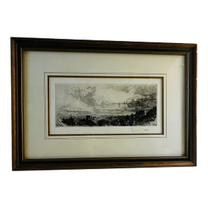 1859 Out of a Study Window Seymour Haden Print, Framed