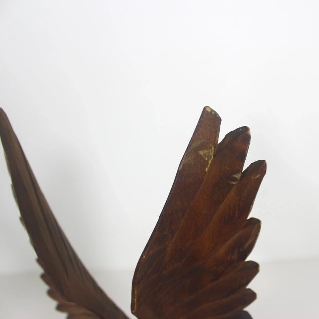 Vintage Carved Wood Eagle Bird Figurine, Man Cave Decor, Hawk Carving, Eagle Small Handmade Wooden Base Bird Sculpture For Sale - Image 10 of 10