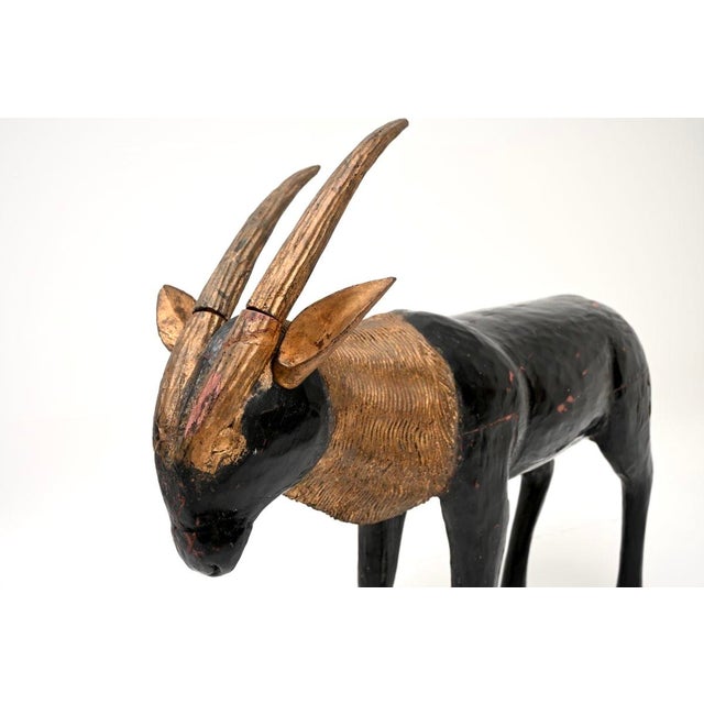 Wood Antique Wood Parcel Gilt Sculpture of an Ibex, 1900 For Sale - Image 7 of 11