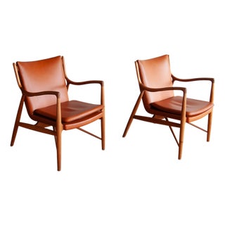 Pair of Danish Finn Juhl 45 Lounge Chairs by House of Finn Juhl For Sale