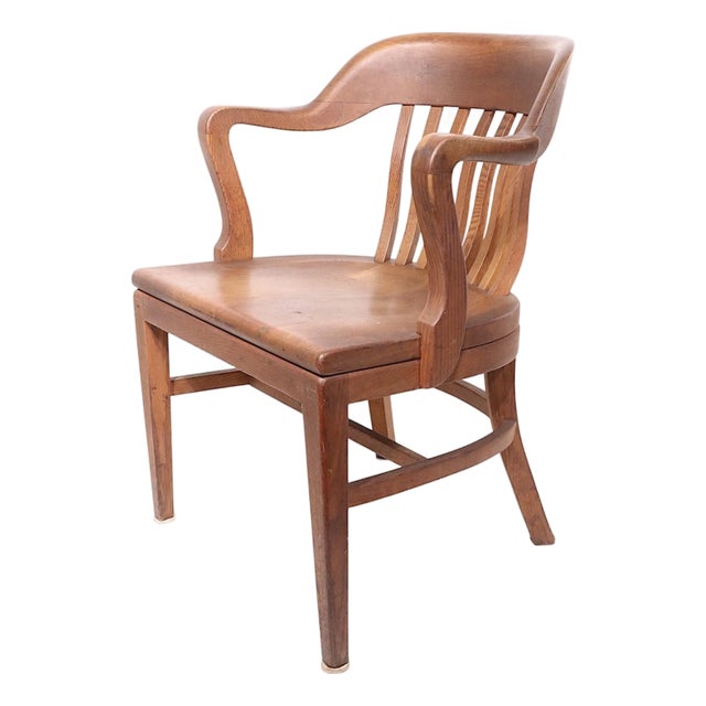 Mid 20th Century Oak Bank of England Jury Desk Office Chair by Gunlocke For Sale