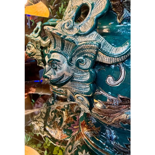 1910s Antique French Majolica Gargoyle-Handle Barbotine Jardinière by Frie Onnaing For Sale - Image 11 of 12