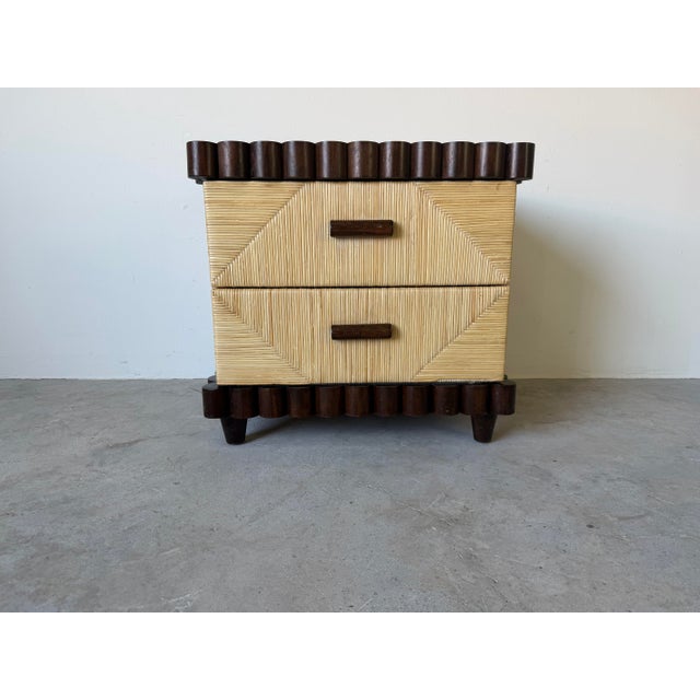 Contemporary John Hutton for Donghia Scallop Mahogany & Rush Cane Nightstand For Sale - Image 3 of 12