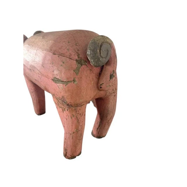 Pink Folk Art Carved and Painted Pig For Sale - Image 8 of 11