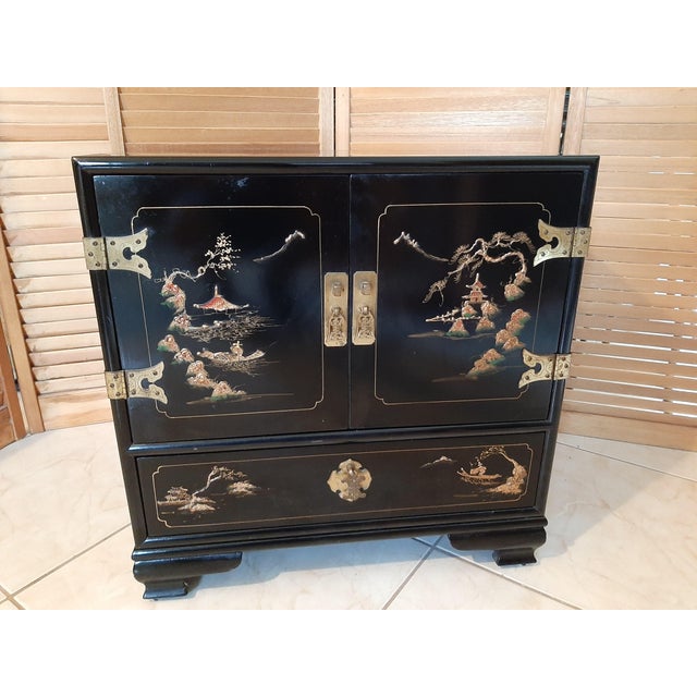 Vintage Black Laquer Asian Nightstand Chairish