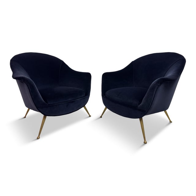 Mid-Century Italian Lounge Chairs in Navy Romo Cotton Velvet, 1960s, Set of 2 For Sale - Image 18 of 18