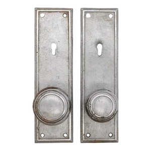 Mid 20th Century Vintage Nickel Plated Brass Sargent Entry Door Knob Set - 4 Piece Set