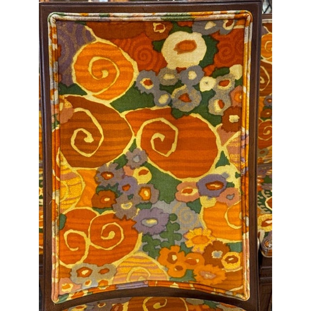 Set of 8 Pecan Dining Chairs With Jack Lenor Larsen Fabric For Sale - Image 4 of 7