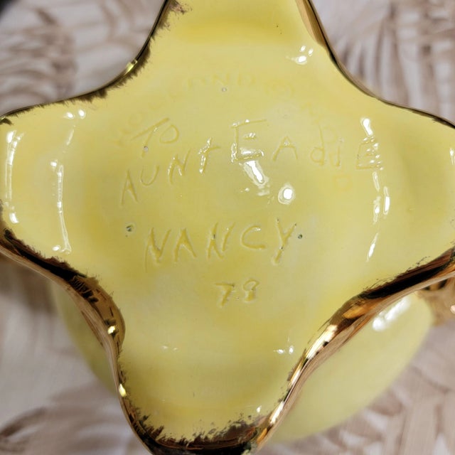 Canary Yellow Tea Set With Pumpkin Vine Handles Set of 3 3 Pieces For Sale - Image 12 of 13