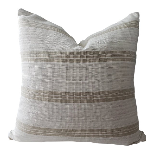 Perennials Paddington Stripe Oyster Fabric Pillow Cover For Sale