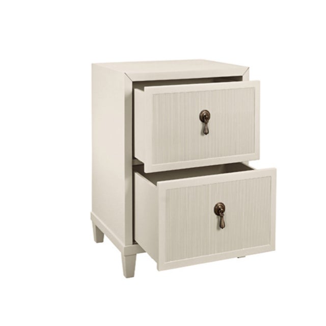 Worlds Away Matthew Izzo Home Novalie Antique White Matte Lacquer Fluted Front Two Drawer Side Table With Antique Brass Drawer Pulls For Sale - Image 4 of 7