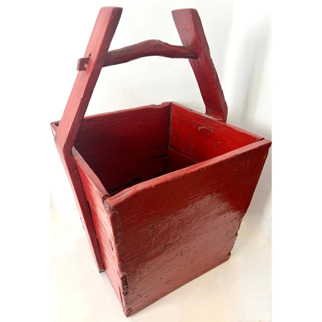 Red Lacquered Wooden Chinese Rice Container Planter or Jardiniere For Sale - Image 9 of 9