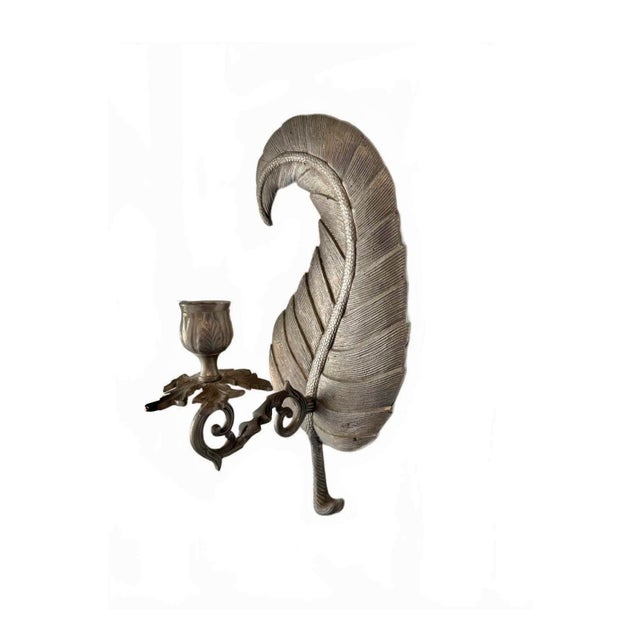 Metal Unique Vintage Leaf Wall Candle Sconce For Sale - Image 7 of 8