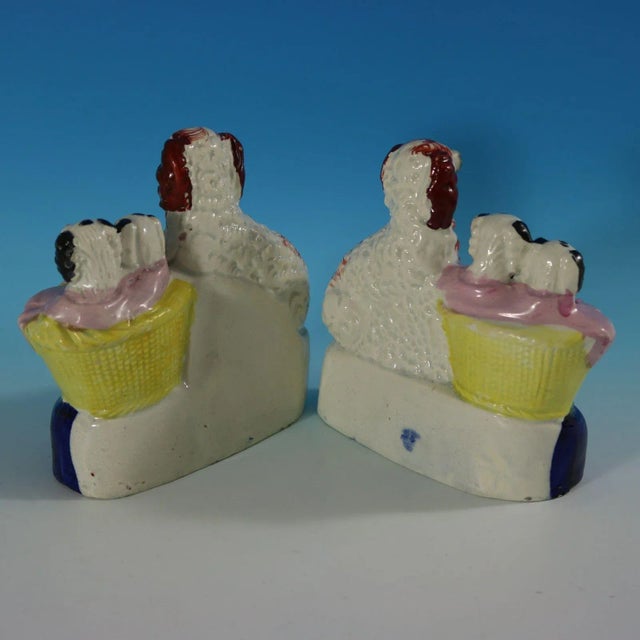 Pair Staffordshire Spaniel and Pups in Wash Baskets For Sale - Image 4 of 13