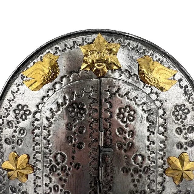 Late 20th Century Handcrafted Mexican Tin Mirror With Opening Doors Folk Art From Santa Fe For Sale - Image 4 of 9