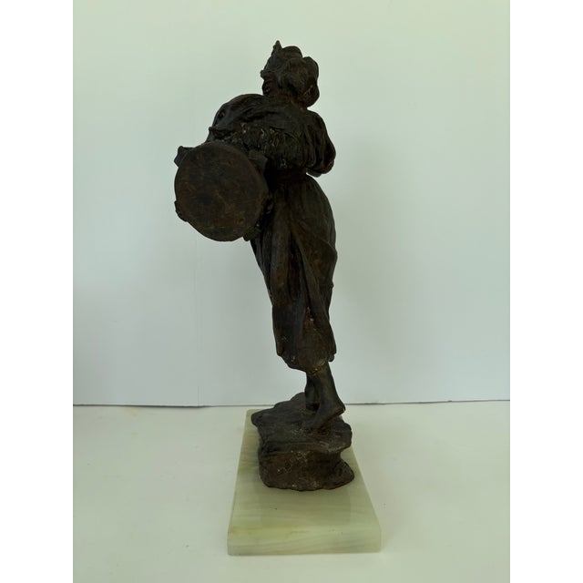 Gabriele Parente “La Tamborella” Bronze Sculpture on Onyx Base, 1907 For Sale - Image 9 of 9