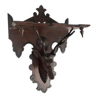 Victorian Black Forest Walnut Carved Stag Wall Bracket Shelf For Sale