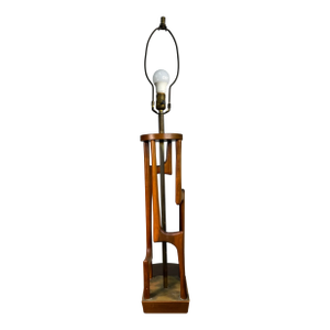 Mid Century Danish Modern Tall Teak and Brass Sculptural Table Lamp