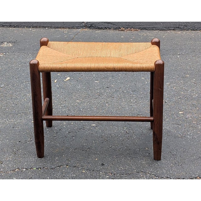 Infuse your space with authentic Provocative charm with this exquisite vintage French Country rush footstool, featuring a...