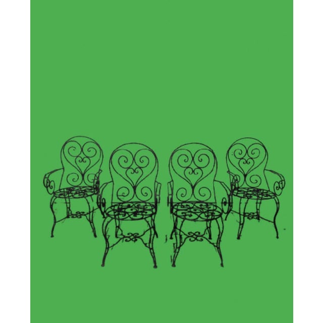 Mid 20th Century Vintage French Hand Forge Wrought Iron Garden/ Patio Arm Chairs - Set of 4 For Sale - Image 5 of 12