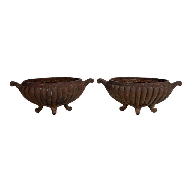 Pair Cast Iron Footed Oval Planters, France, Circa 1920. For Sale