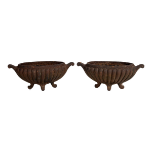 Pair Cast Iron Footed Oval Planters, France, Circa 1920.