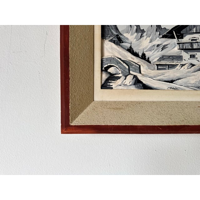 1970s 1970s Vintage Carved Wood Relief Winter Landscape Painting, Signed For Sale - Image 5 of 12