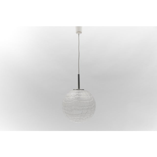 Silver Large Ice Glass Ball Pendant Lamp from Doria Leuchten, Germany, 1960s For Sale - Image 8 of 8