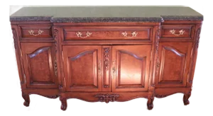 71” Bau Furniture French Louis XV Burl Wood and Green Marble Sideboard Buffet