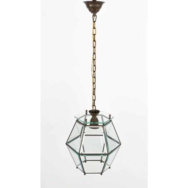 Mid-Century Modern Mid-Century Pendant in Brass and Beveled Glass in the style of Adolf Loos, Italy, 1950s For Sale - Image 3 of 12