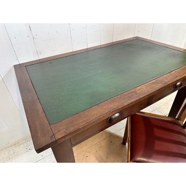 Oak Banker's Desk with Drawers, Leather Insert and Chair, 1955, Set of 2 For Sale - Image 16 of 16