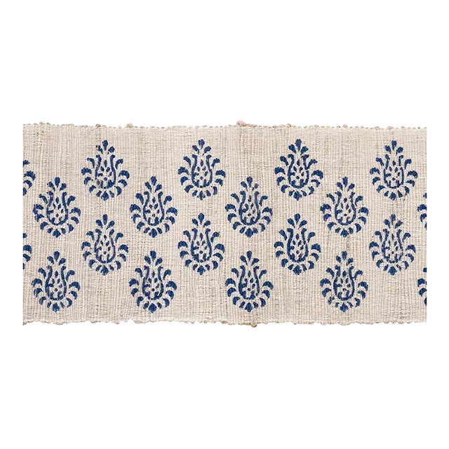 Schumacher Leila Hand Block Matka Tape in Indigo For Sale