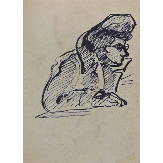 Francisco Borès, Portrait, Marker Drawing, Mid-20th Century For Sale