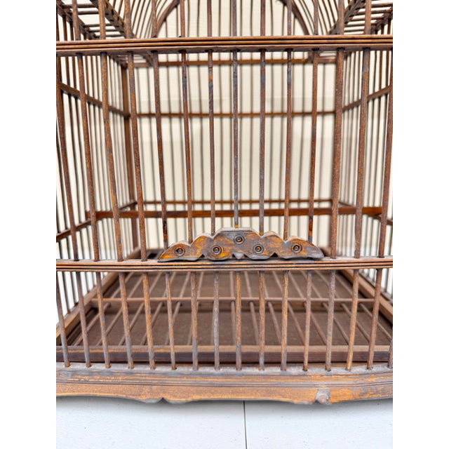 Vintage Mid Century Asian Bamboo Bird Cage For Sale - Image 10 of 12