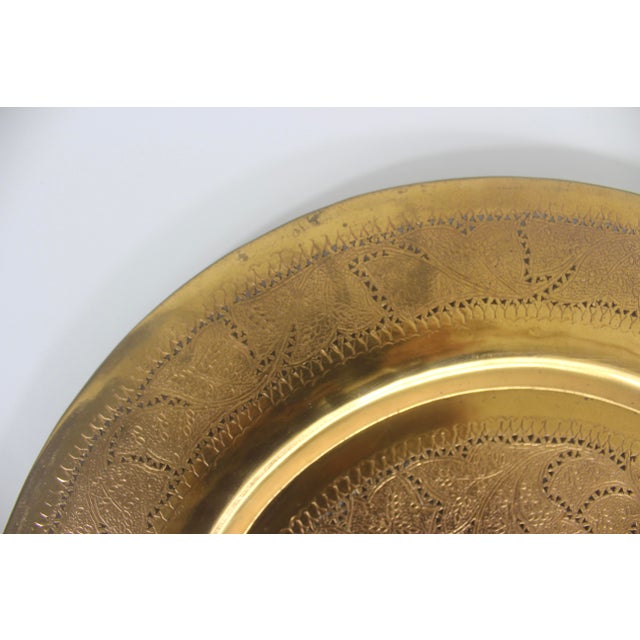 Metal Vintage 15” Pierced Chased Copper Tray Wall Plate For Sale - Image 7 of 8