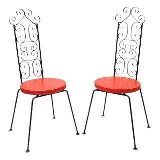 Mid 20th Century Vintage Salterini Style Scrolling Wrought Iron Side Chairs by Tip Top - A Pair For Sale