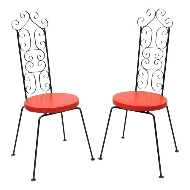 Mid 20th Century Vintage Salterini Style Scrolling Wrought Iron Side Chairs by Tip Top - A Pair For Sale