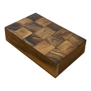 Vintage Checkered Wood Decorative Box For Sale